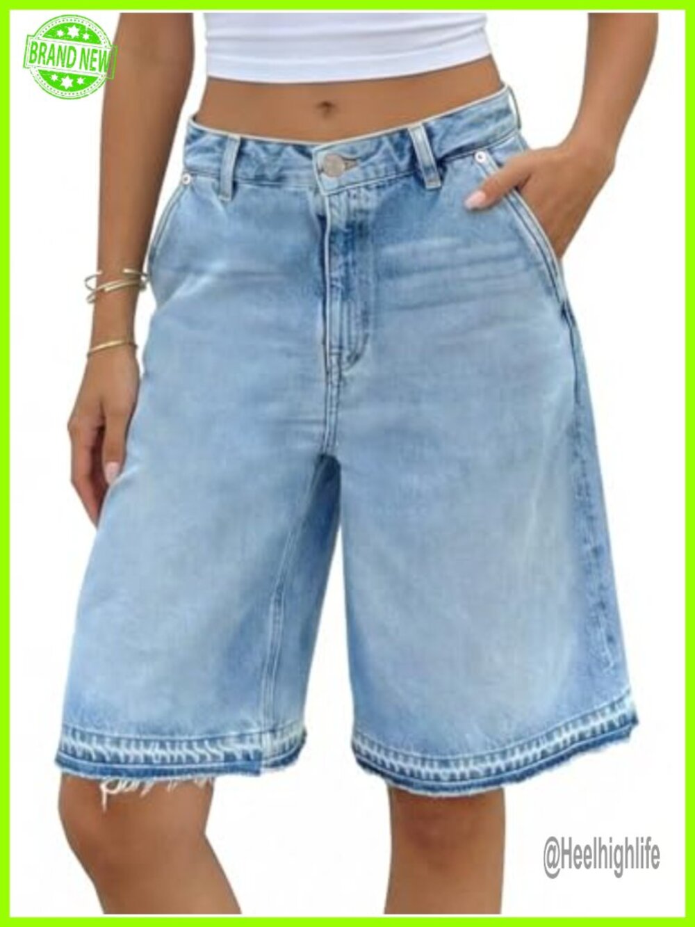 High Waisted Baggy Bermuda Denim Shorts Wide Leg Raw Hem Summer Jorts